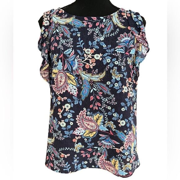 Label by Rachel Rachel Roy blue floral sleeveless top with keyhole back size S. - Picture 1 of 5